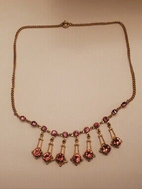 Gold-Tone Necklace with Pink Crystal Drops